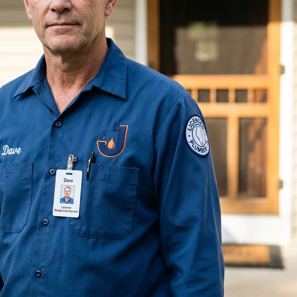 Licensed plumber showing ID badge in New London, MO