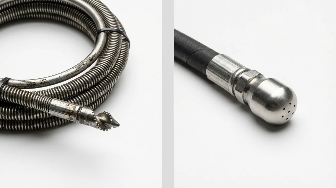 Drain snake cable and hydro jetting nozzle used for drain cleaning in New London, MO
