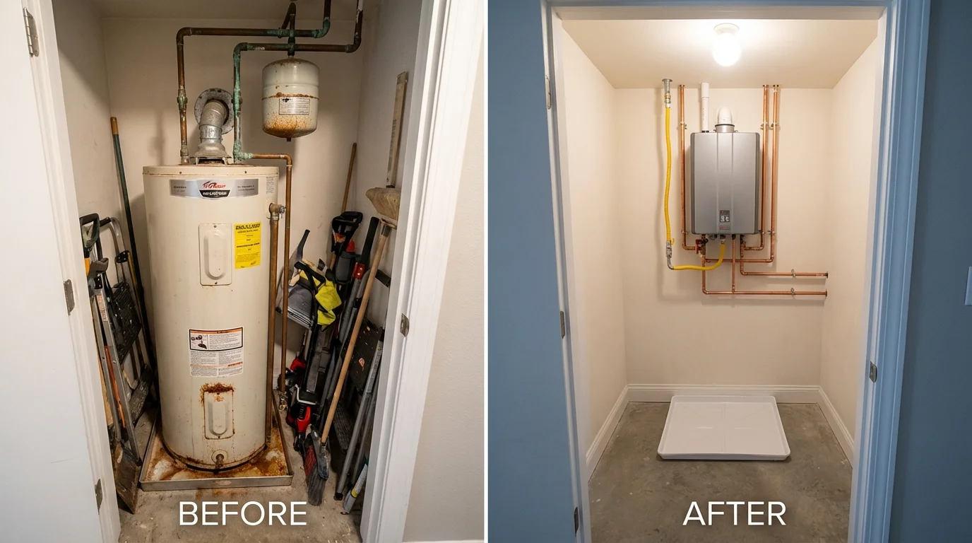 Tank water heater versus wall-mounted tankless unit comparison for New London, MO homeowners